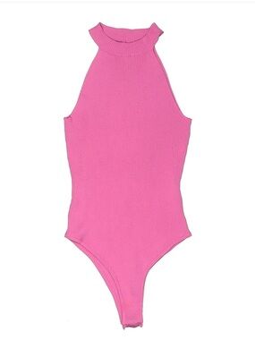 Happily Grey Pink Ribbed Knit Halter Bodysuit - Size Small